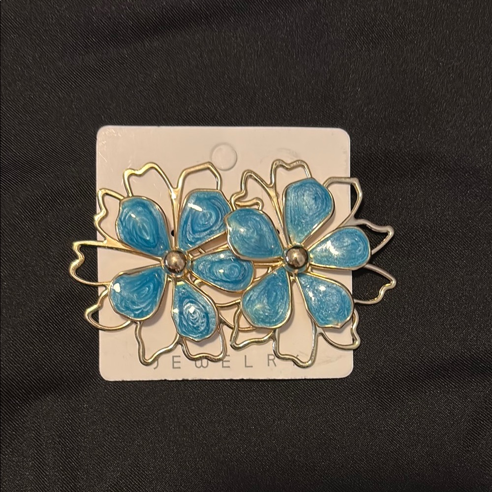 Blue and Gold Floral Earrings